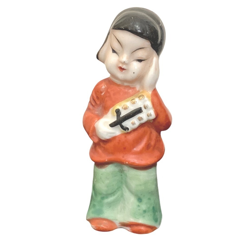 Vintage Occupied Japan Figurine Asian Girl Holding Musical Instrument
